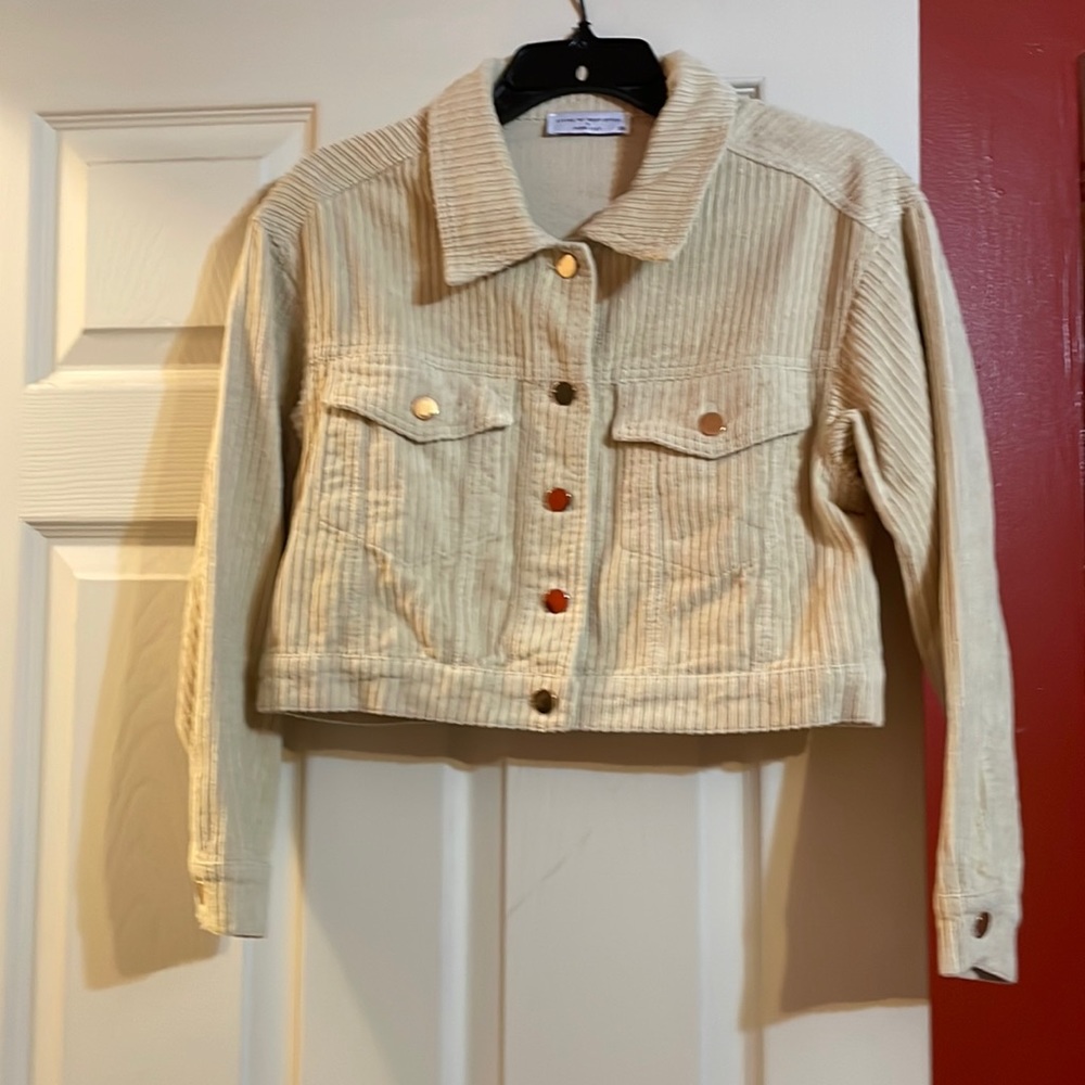 Fenway embroidered collar beige corduroy jacket